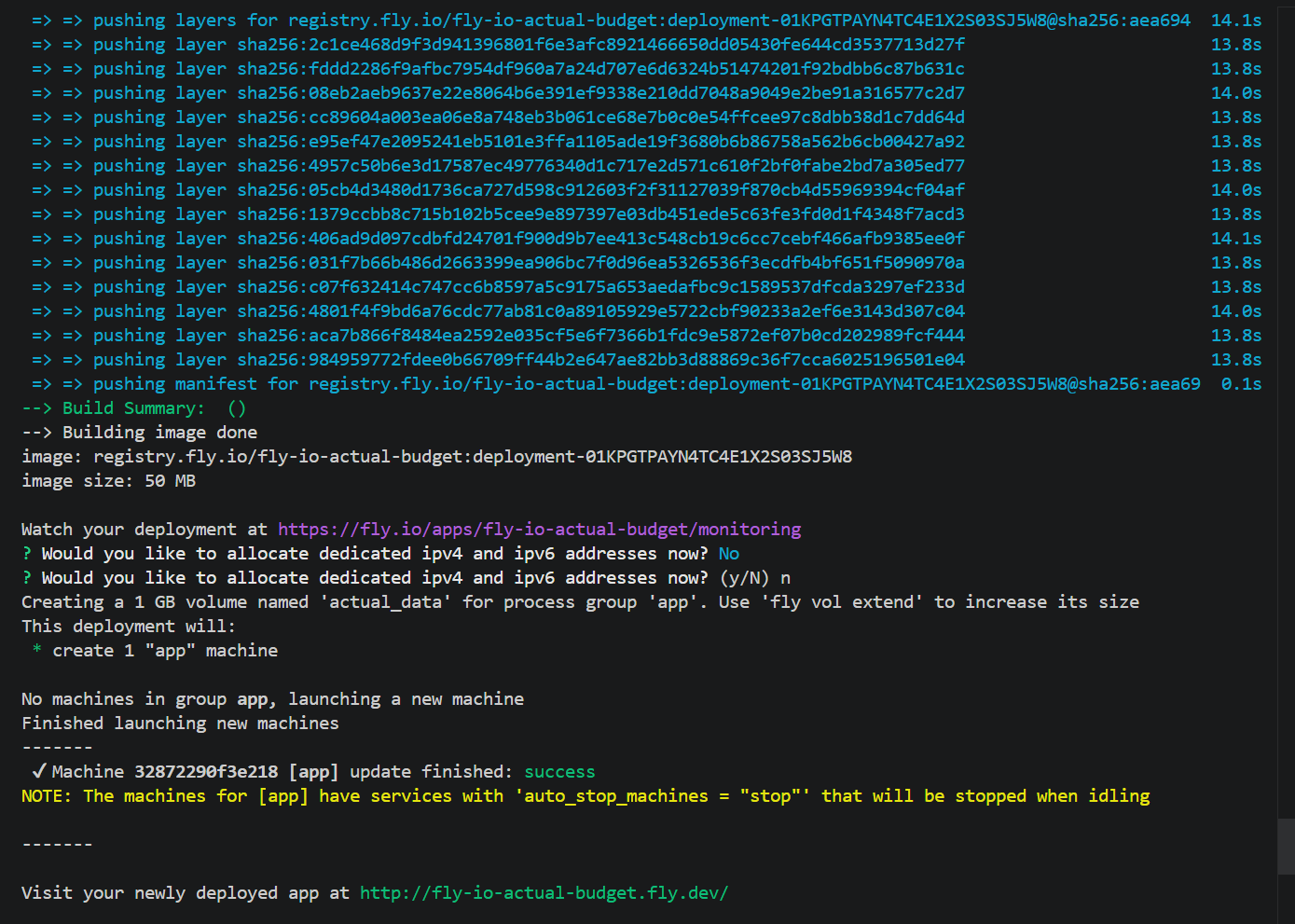 Fly Deploy CLI Output